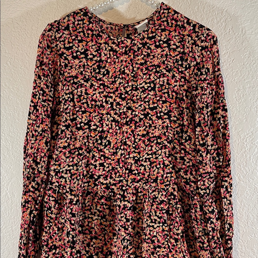 H&M Ditsy Floral Crepe Long Midi Peasant Dress Size XS - Picture 3 of 9